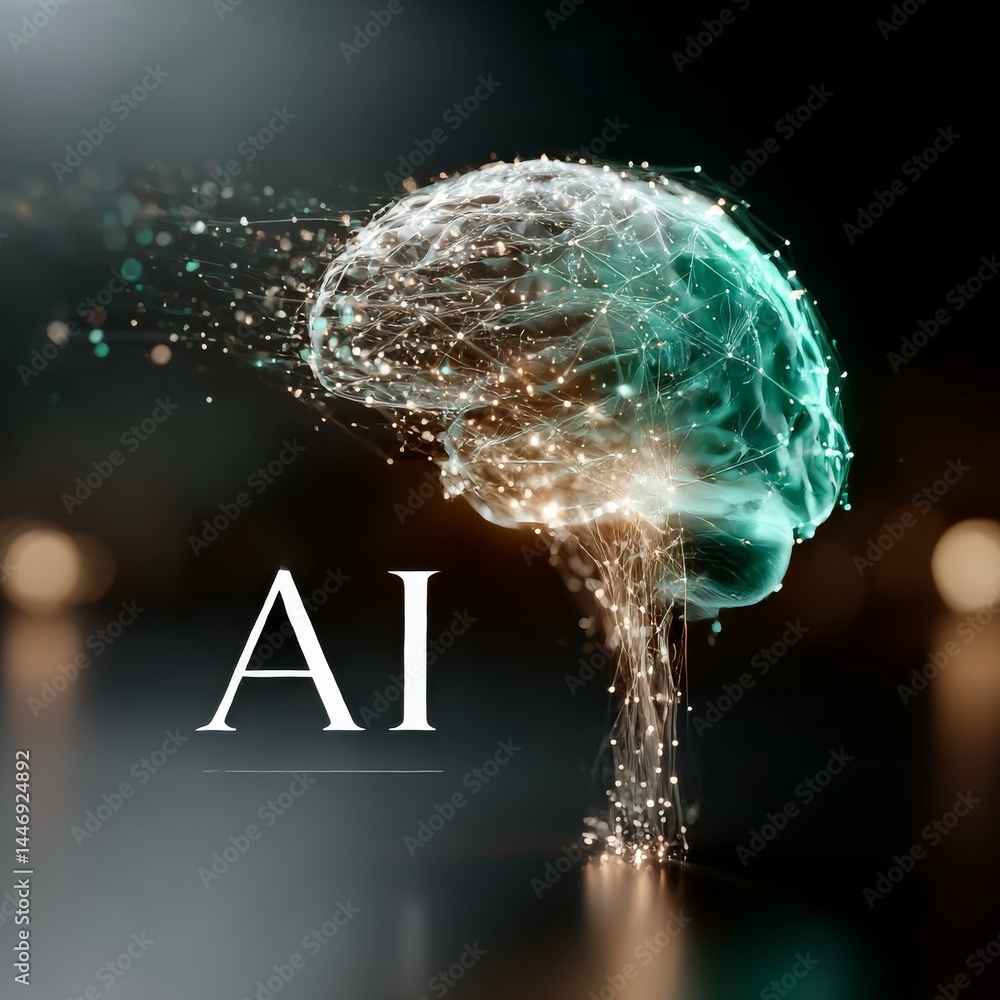 Poster artificial intelligence brain: digital neural network and future technology conceptual visualization