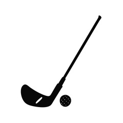 Simple monochrome image of a golf club and a golf ball ready
