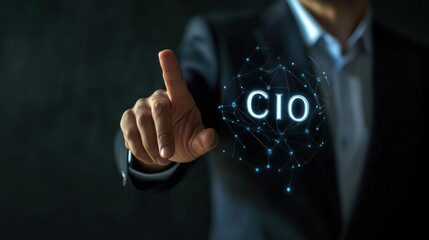 A CIO represented by person pressing on a digital interface