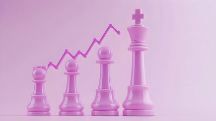 Pink Chess Pieces with Rising Graph on Soft Pink Background