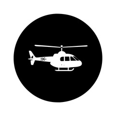 Monochrome Helicopter Silhouette Centered within a Solid Black Circular Background Design