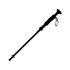 Silhouette of adjustable trekking pole with ergonomic grip and wrist strap