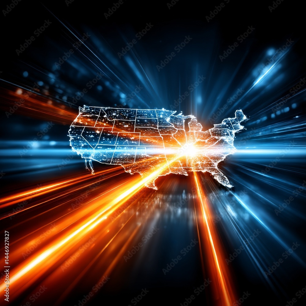 Aufkleber usa on the brink: an abstract representation of connectivity, innovation, and the flow of data acros