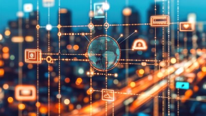 Global interconnected network cityscape