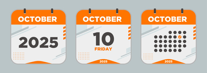 Calendar icon. October. 2025 10 day. The concept of waiting for an important date. Day calendar with date October 10. Cheklist day calendar. Vector illustration.