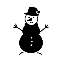 Simple Cartoon Snowman with Buttons, Carrot Nose, Hat and Stick Arms