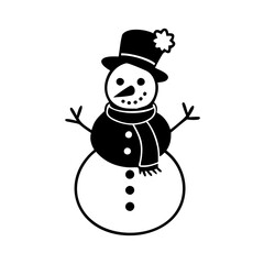 Stylized Black and White Snowman Illustration with Hat and Scarf Details