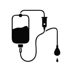 Blood transfusion bag with tubes and dripping drop, medical procedure illustration