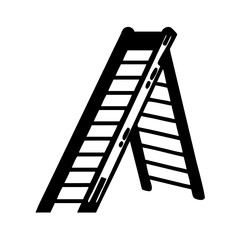Simple black and white illustration of a classic Aframe step ladder
