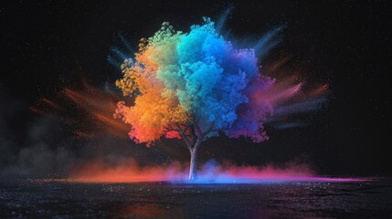 Fototapeta premium A Colorful Tree Erupting with Magical Dust