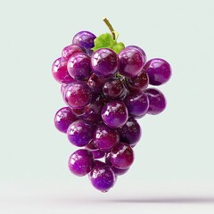 Luscious Purple Grapes, glistening with dew, hang in a cluster against a soft, light background. A vibrant still life.
