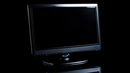 A black LCD computer monitor against a black background, sleek design.