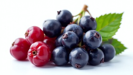 Fototapeta premium Acai berry bunch, isolated on white background, fresh ripe clusters with natural bloom, ultra-detailed food photography