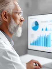 A seasoned researcher meticulously examines data on a computer screen in a modern laboratory - information report methodology equipment paper