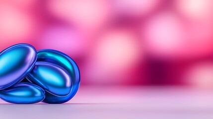 Blue object against soft pink blurred background