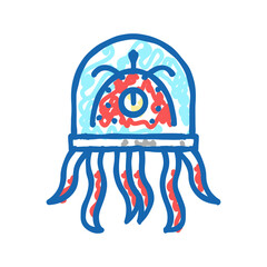 alien creature with tentacles icon doodle illustration