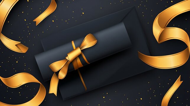 Elegant graduation certificate with golden ribbon and black background