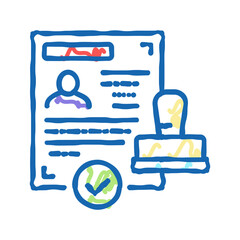 successful visa obtaining icon doodle illustration