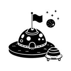 Fantasy Illustration of a Dome Shaped Building on Another Planet with Spaceships