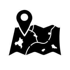 Stylized black and white map with location pin icon showing destination