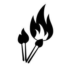 Two matches one lit with a strong burning flame on a white background