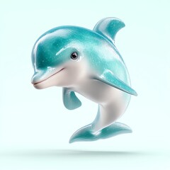 Adorable 3D Render of a Leaping Teal Dolphin, Joyful and Playful Marine Mammal in a Light Blue Setting