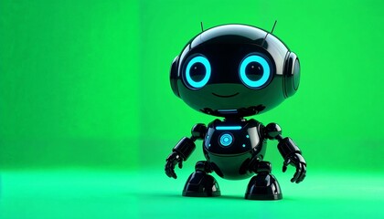 Cute Robot Character with Expressive Eyes and Futuristic Design in 3D Rendering