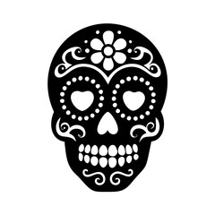 Beautifully adorned sugar skull with floral and heart details for celebration