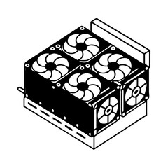Isometric illustration of a computer server module with multiple cooling fans