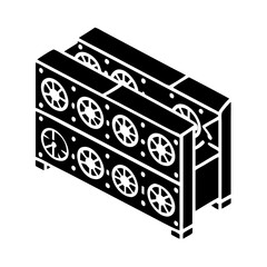 Isometric View of a Crypto Mining Rig Filled with Multiple Graphic Cards