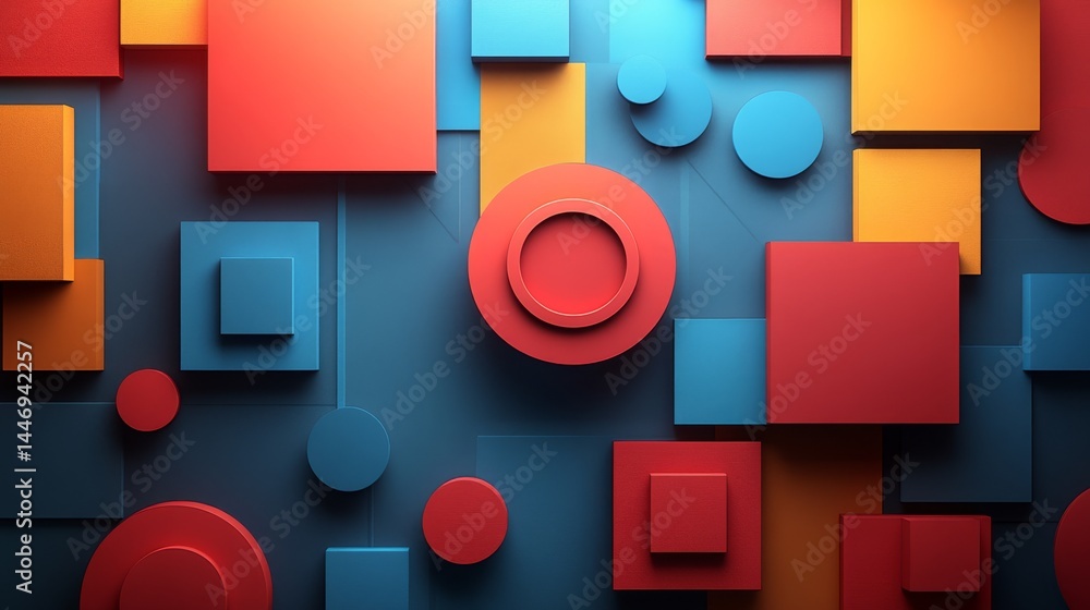 Poster abstract geometric composition with circles and squares in a harmonious color palette for modern des