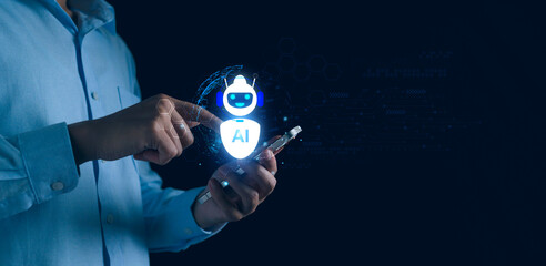 AI technology, Artificial Intelligence software concept, man using technology smart robot AI tech for business service