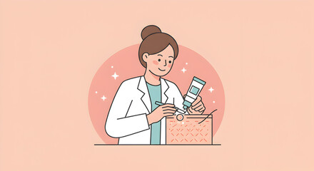 Dermatologist applying cream on skin, illustrated skincare treatment concept