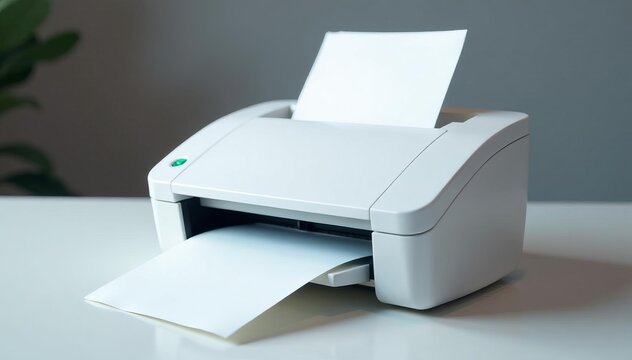 Clean white fax machine icon with paper sheet rolling out, communication technology, communication, document, icon
