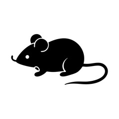 Stylized Black Mouse Silhouette with a long curly tail, Minimalist Design