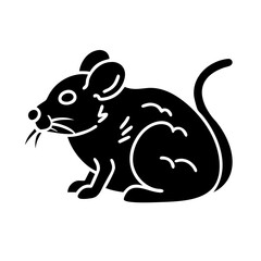 Stylized black silhouette of a mouse resting on its haunches
