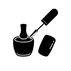 Black and White Silhouette of a Nail Polish Bottle and Brush