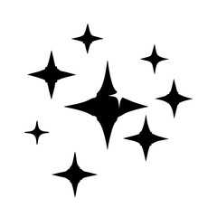 Cluster of uniquely designed stars in black silhouette on a white background