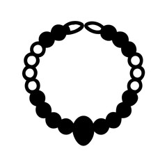 Stylized beaded necklace with a large central oval bead in black silhouette