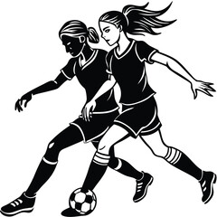Dynamic Duo Women's Soccer Action Silhouette