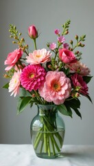 Obraz premium Elegant floral arrangement, vibrant blooms in a vase , background, garden