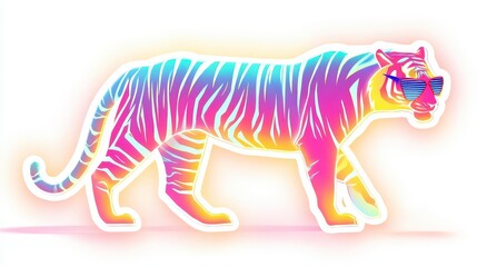 Fototapeta premium Colorful Tiger with Sunglasses Illustration
