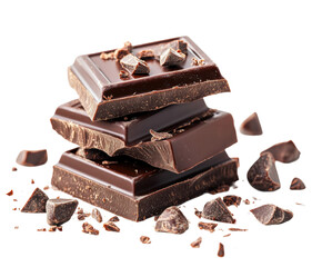 Delicious dark chocolate stacks on food isolated on transparent background