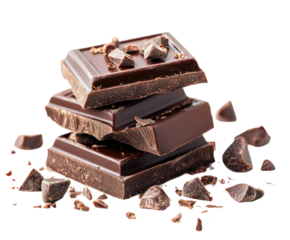 Delicious dark chocolate stacks on food isolated on transparent background