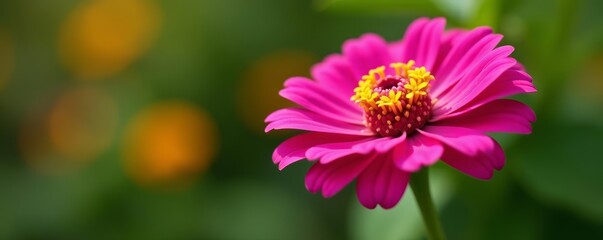 Obraz premium Close-up of a single zinnia flower in full bloom against a blurred background, fresh, macro