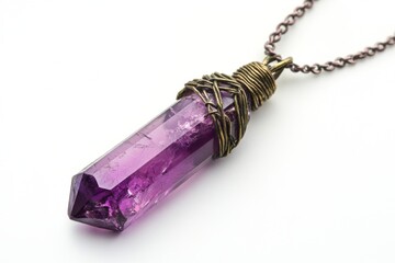 Purple crystal pendant with wire wrapping