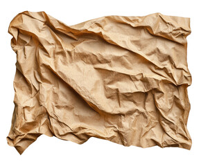 Crumpled brown paper texture digital abstract isolated on transparent background