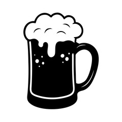 Stylized Black and White Illustration of a Frothy Beer Mug Glass
