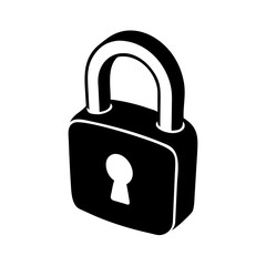 Black and white image of a vintage style padlock for security