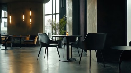 Sophisticated dining space with minimalist design and modern lighting fixtures